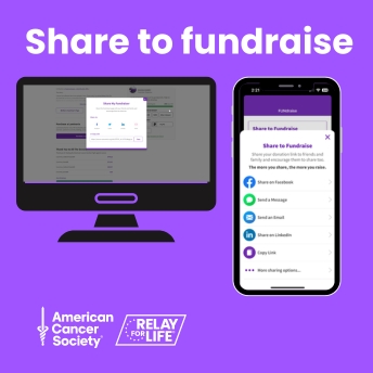 Purple graphic image with desktop and mobile view of fundraiser page